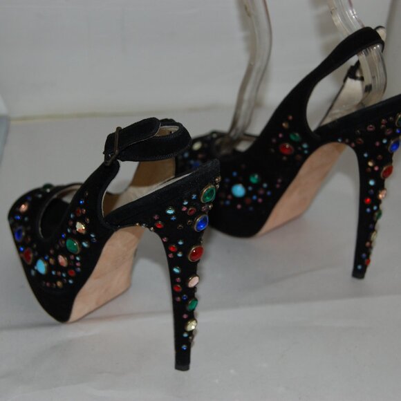 38.5/US 8.5❤️ Brian Atwood Suede Leather High Heels Platform Sandals Pumps ITALY - Picture 6 of 12